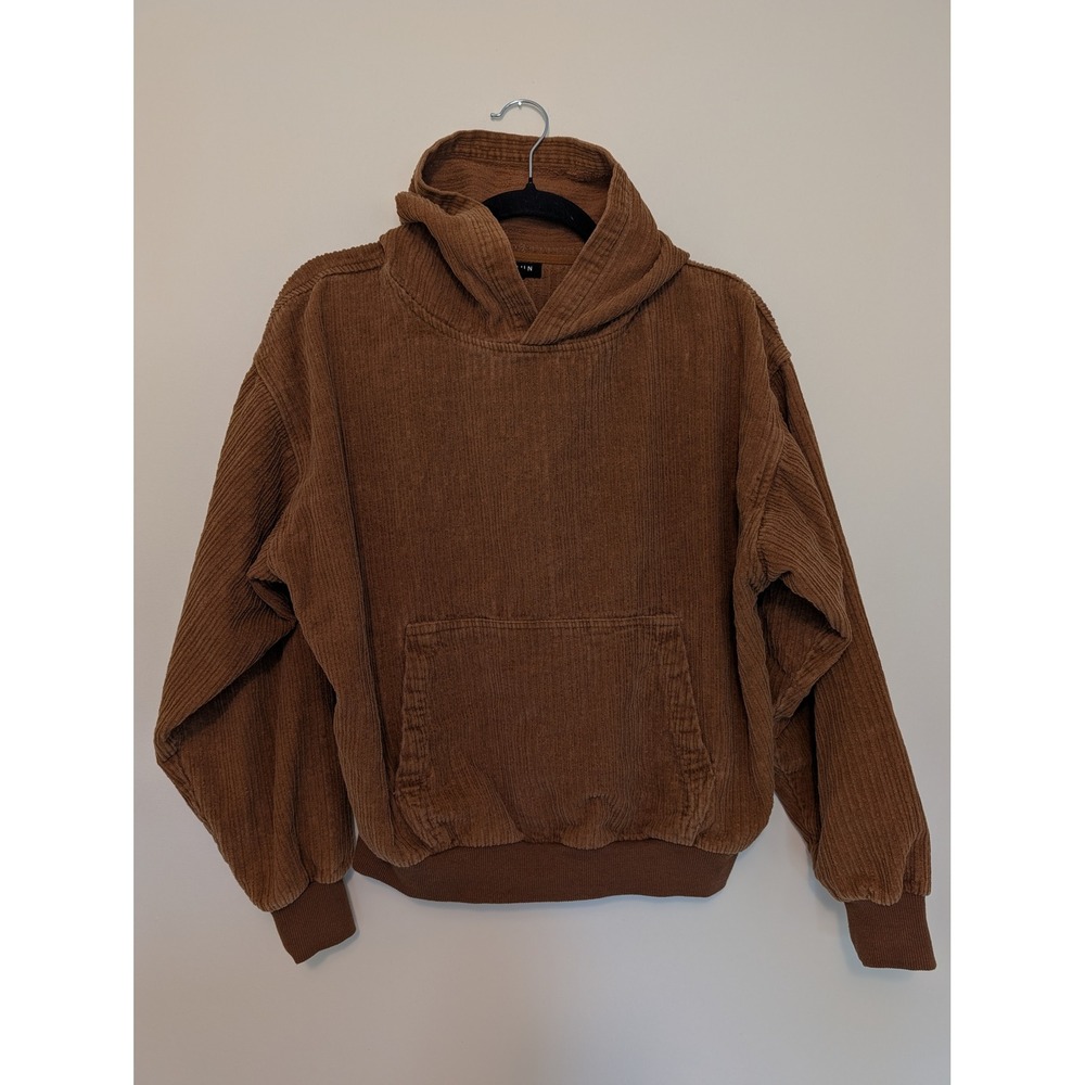 PacSun Women Brown Corduroy Cropped Pullover Hoodie Sweatshirt Small Boxy Fit